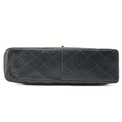 CHANEL Deka Matelasse 30 Chain Shoulder Bag Single Flap Lambskin Black Gold-Tone Hardware, Pre-Owned