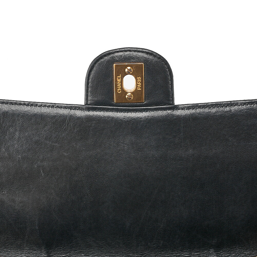 CHANEL Deka Matelasse 30 Chain Shoulder Bag Single Flap Lambskin Black Gold-Tone Hardware, Pre-Owned