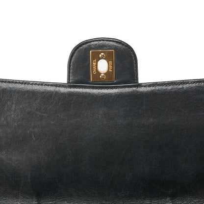 CHANEL Deka Matelasse 30 Chain Shoulder Bag Single Flap Lambskin Black Gold-Tone Hardware, Pre-Owned