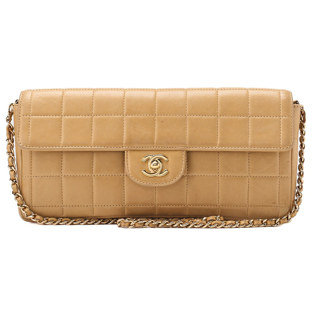 CHANEL Chocolate Bar Turn Lock Chain Shoulder Lambskin Beige Gold-Tone Hardware, Pre-Owned