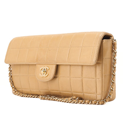 CHANEL Chocolate Bar Turn Lock Chain Shoulder Lambskin Beige Gold-Tone Hardware, Pre-Owned