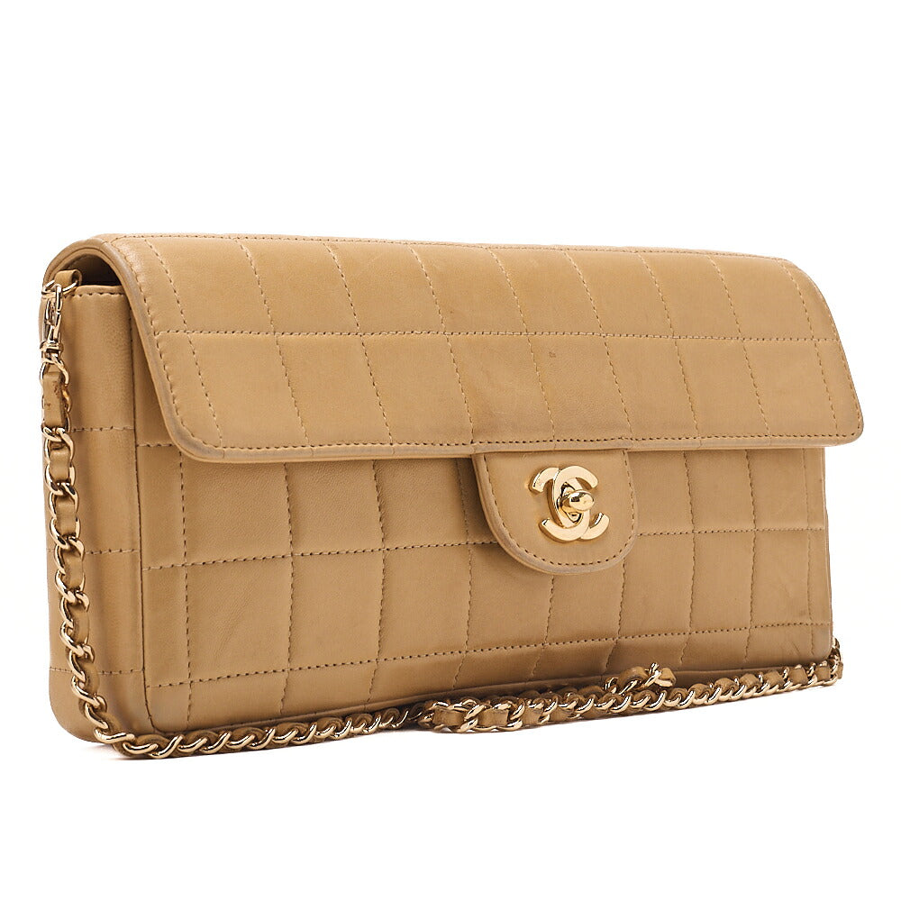 CHANEL Chocolate Bar Turn Lock Chain Shoulder Lambskin Beige Gold-Tone Hardware, Pre-Owned