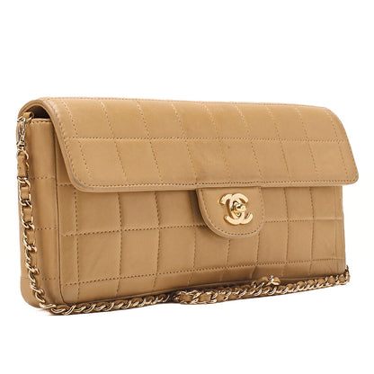 CHANEL Chocolate Bar Turn Lock Chain Shoulder Lambskin Beige Gold-Tone Hardware, Pre-Owned