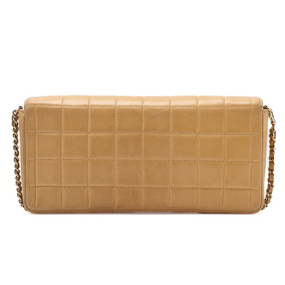 CHANEL Chocolate Bar Turn Lock Chain Shoulder Lambskin Beige Gold-Tone Hardware, Pre-Owned