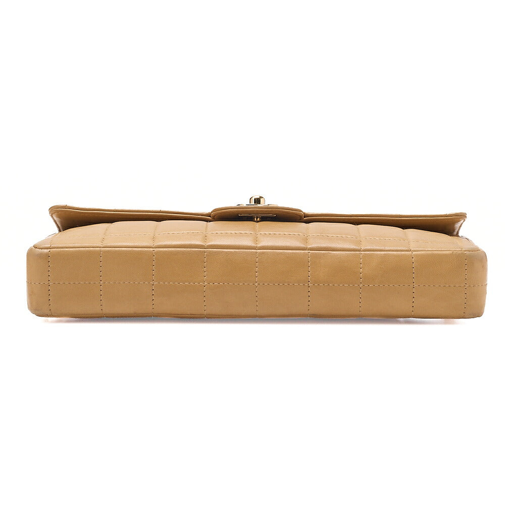 CHANEL Chocolate Bar Turn Lock Chain Shoulder Lambskin Beige Gold-Tone Hardware, Pre-Owned