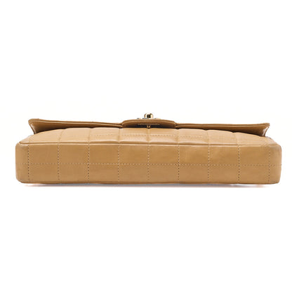 CHANEL Chocolate Bar Turn Lock Chain Shoulder Lambskin Beige Gold-Tone Hardware, Pre-Owned