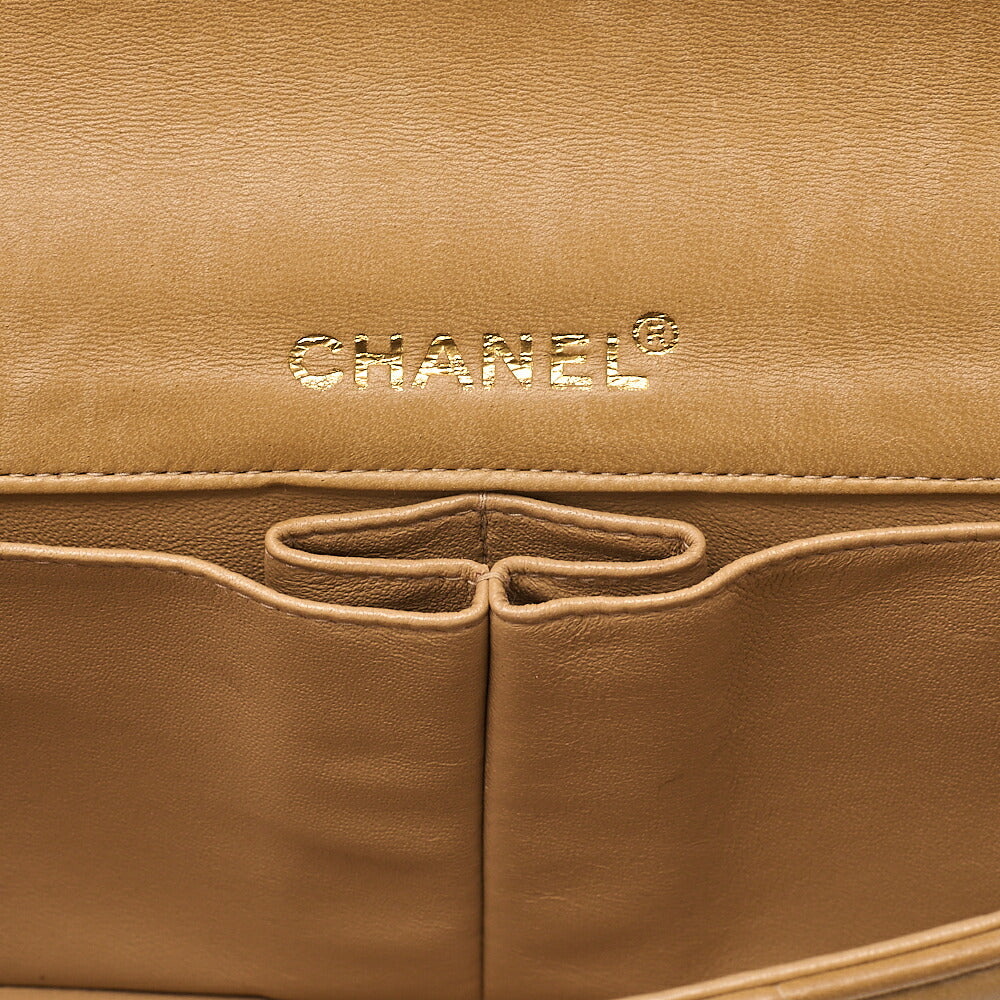 CHANEL Chocolate Bar Turn Lock Chain Shoulder Lambskin Beige Gold-Tone Hardware, Pre-Owned