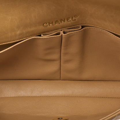 CHANEL Chocolate Bar Turn Lock Chain Shoulder Lambskin Beige Gold-Tone Hardware, Pre-Owned