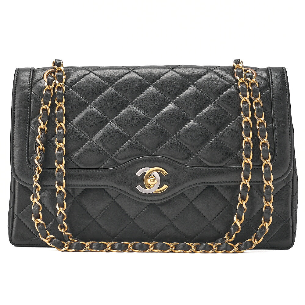 CHANEL Lambskin Matelasse 26cm Paris Limited Double Flap Shoulder Bag Black Gold-Tone Hardware, Pre-Owned