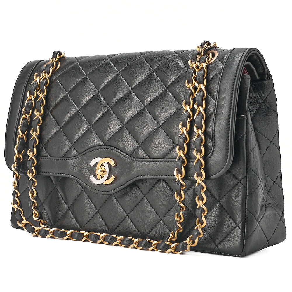 CHANEL Lambskin Matelasse 26cm Paris Limited Double Flap Shoulder Bag Black Gold-Tone Hardware, Pre-Owned