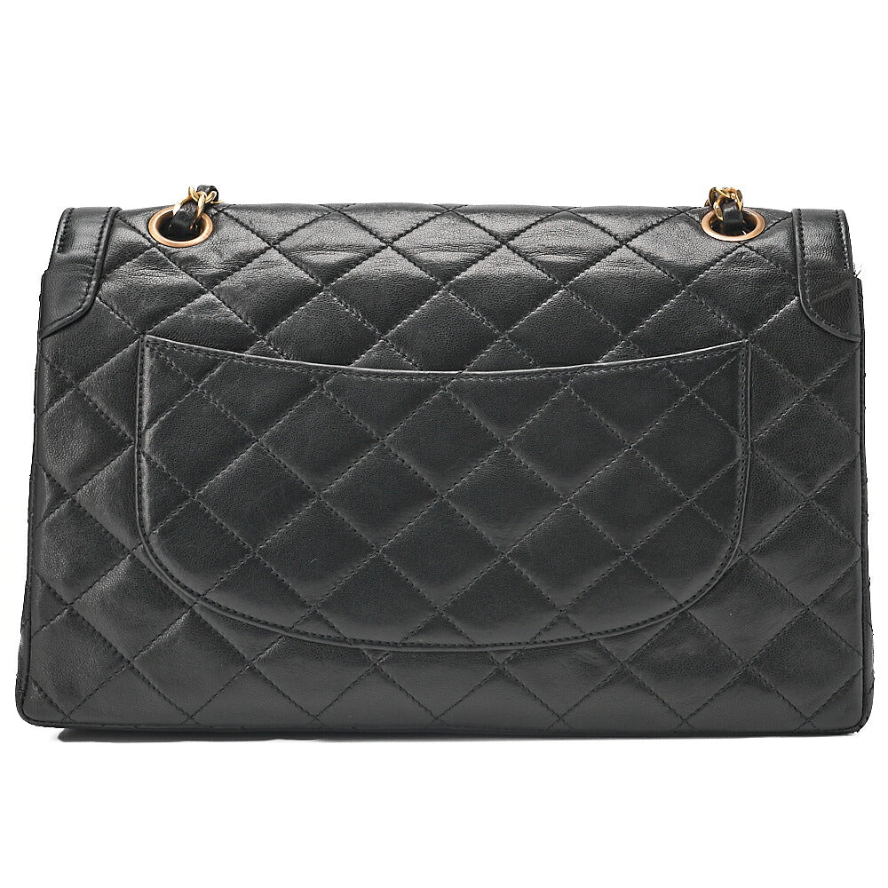 CHANEL Lambskin Matelasse 26cm Paris Limited Double Flap Shoulder Bag Black Gold-Tone Hardware, Pre-Owned