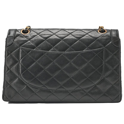 CHANEL Lambskin Matelasse 26cm Paris Limited Double Flap Shoulder Bag Black Gold-Tone Hardware, Pre-Owned