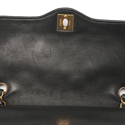 CHANEL Lambskin Matelasse 26cm Paris Limited Double Flap Shoulder Bag Black Gold-Tone Hardware, Pre-Owned