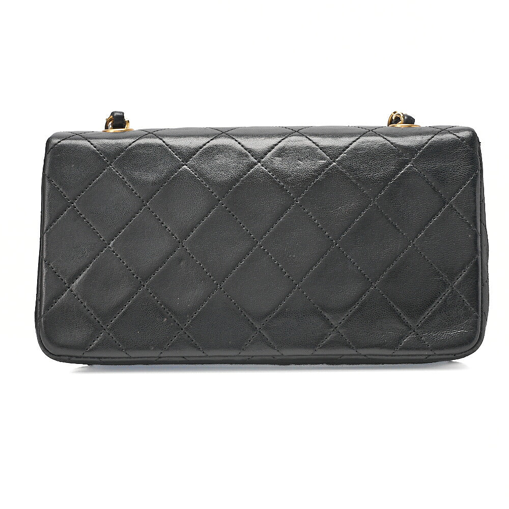CHANEL Lambskin Matelasse Full Flap Turn Lock Chain Shoulder Black Gold-Tone Hardware, Pre-Owned