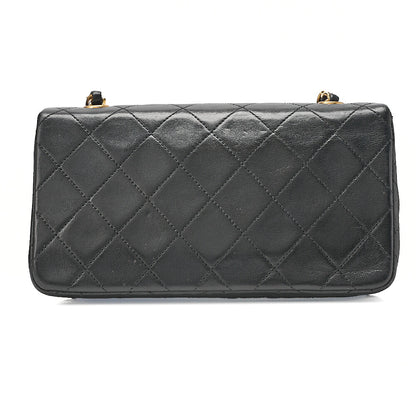 CHANEL Lambskin Matelasse Full Flap Turn Lock Chain Shoulder Black Gold-Tone Hardware, Pre-Owned