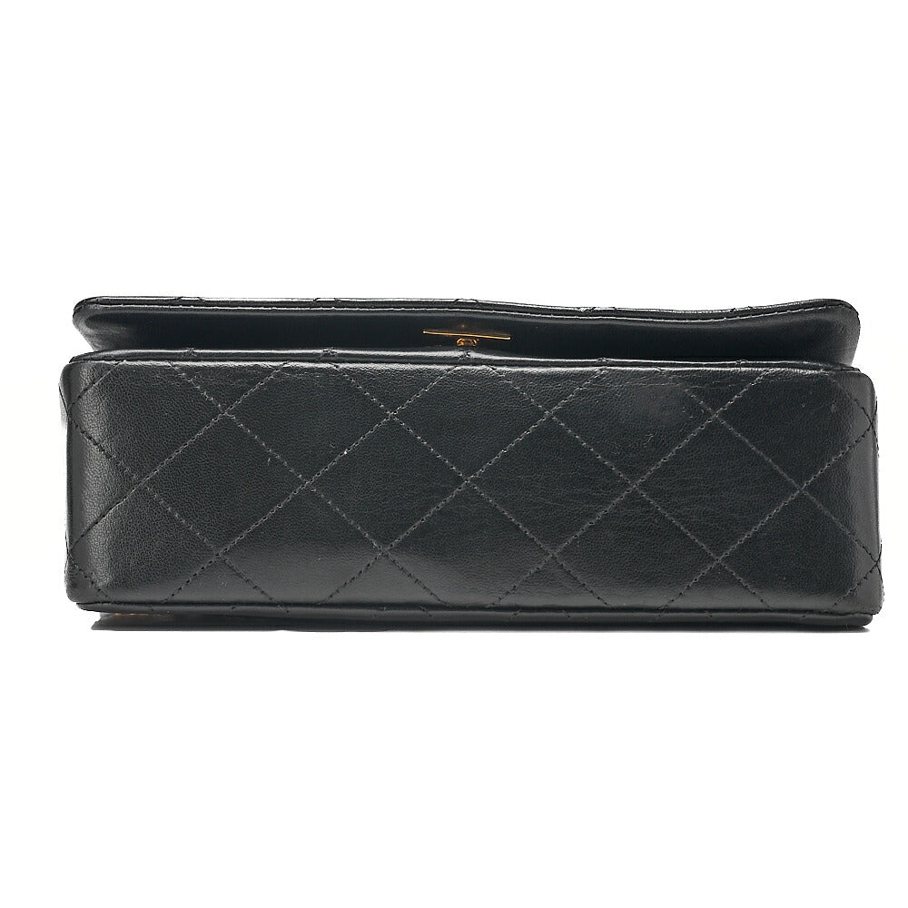 CHANEL Lambskin Matelasse Full Flap Turn Lock Chain Shoulder Black Gold-Tone Hardware, Pre-Owned