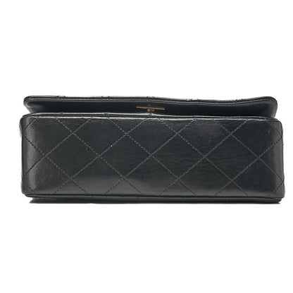 CHANEL Lambskin Matelasse Full Flap Turn Lock Chain Shoulder Black Gold-Tone Hardware, Pre-Owned