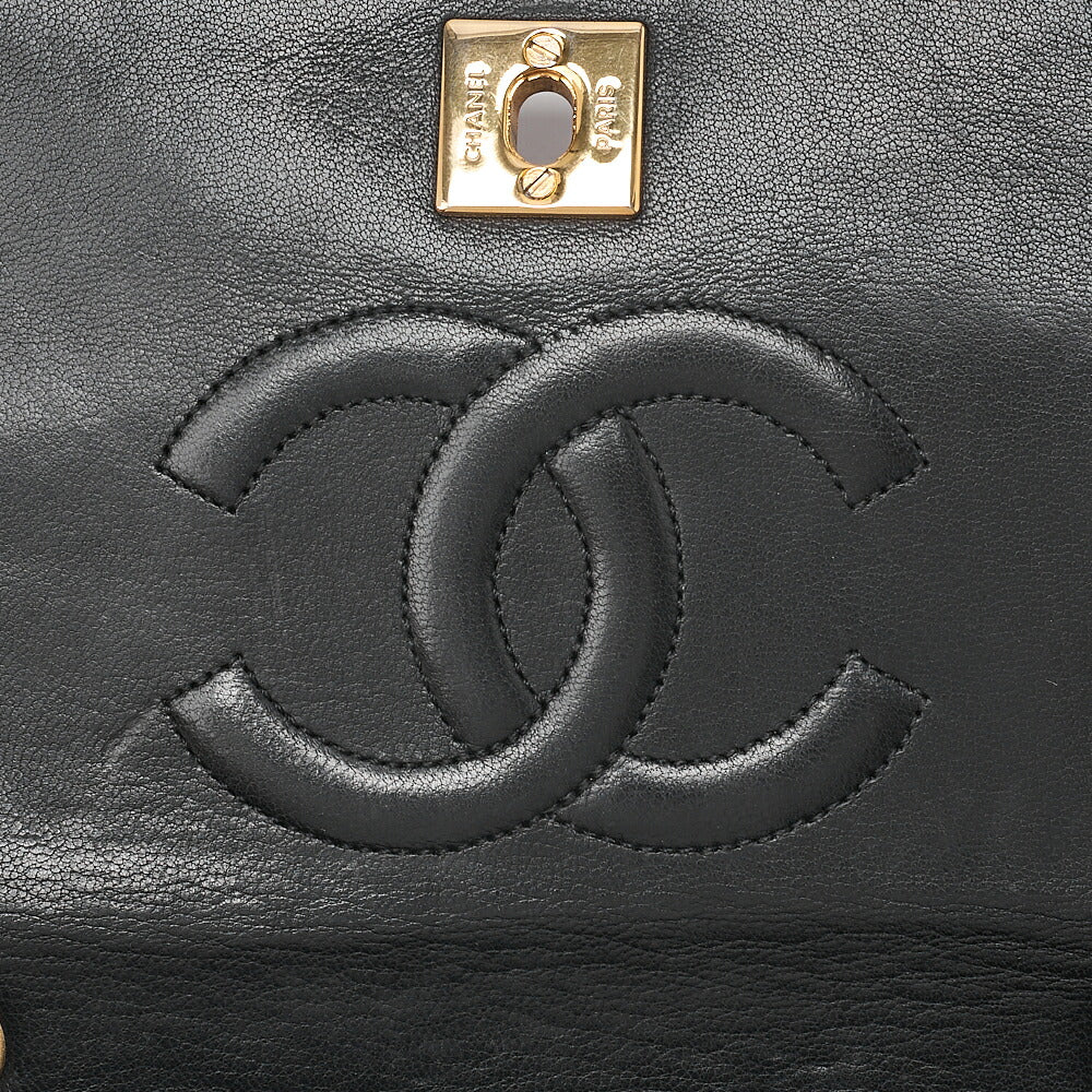 CHANEL Lambskin Matelasse Full Flap Turn Lock Chain Shoulder Black Gold-Tone Hardware, Pre-Owned