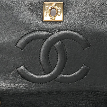 CHANEL Lambskin Matelasse Full Flap Turn Lock Chain Shoulder Black Gold-Tone Hardware, Pre-Owned
