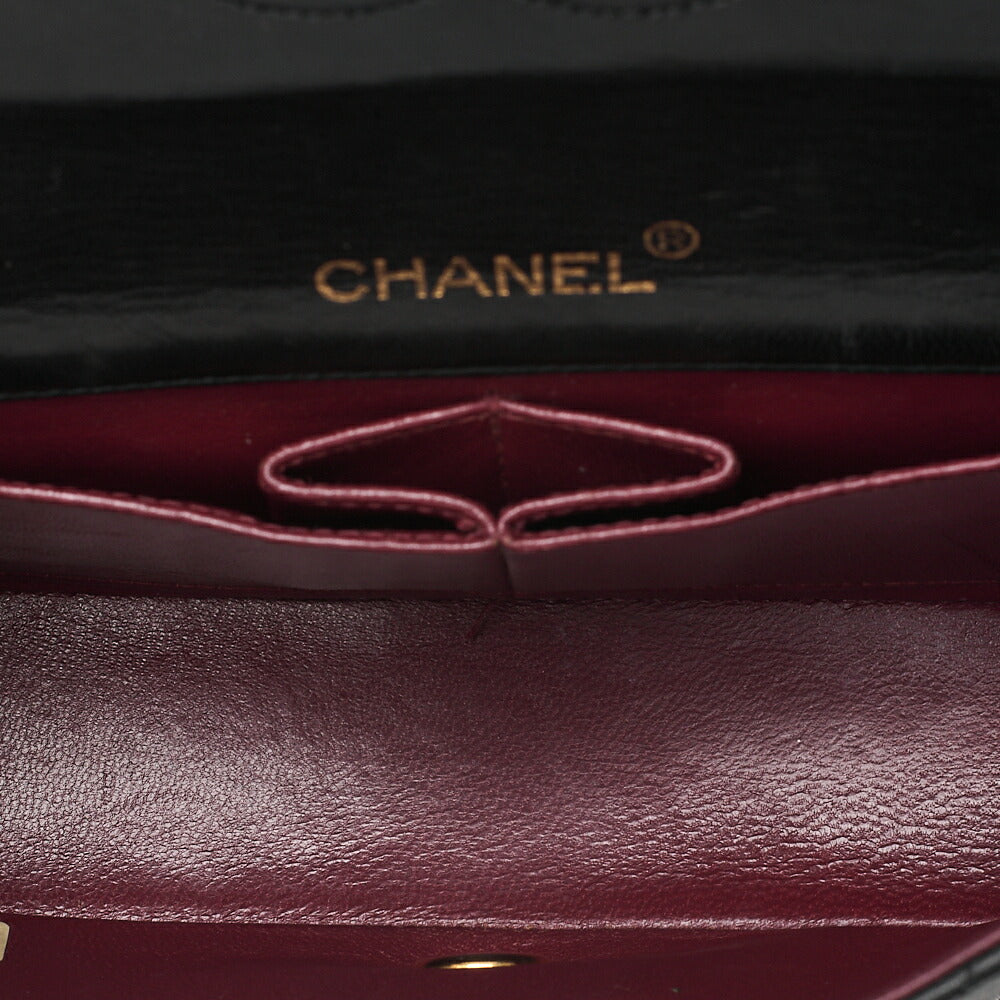 CHANEL Lambskin Matelasse Full Flap Turn Lock Chain Shoulder Black Gold-Tone Hardware, Pre-Owned