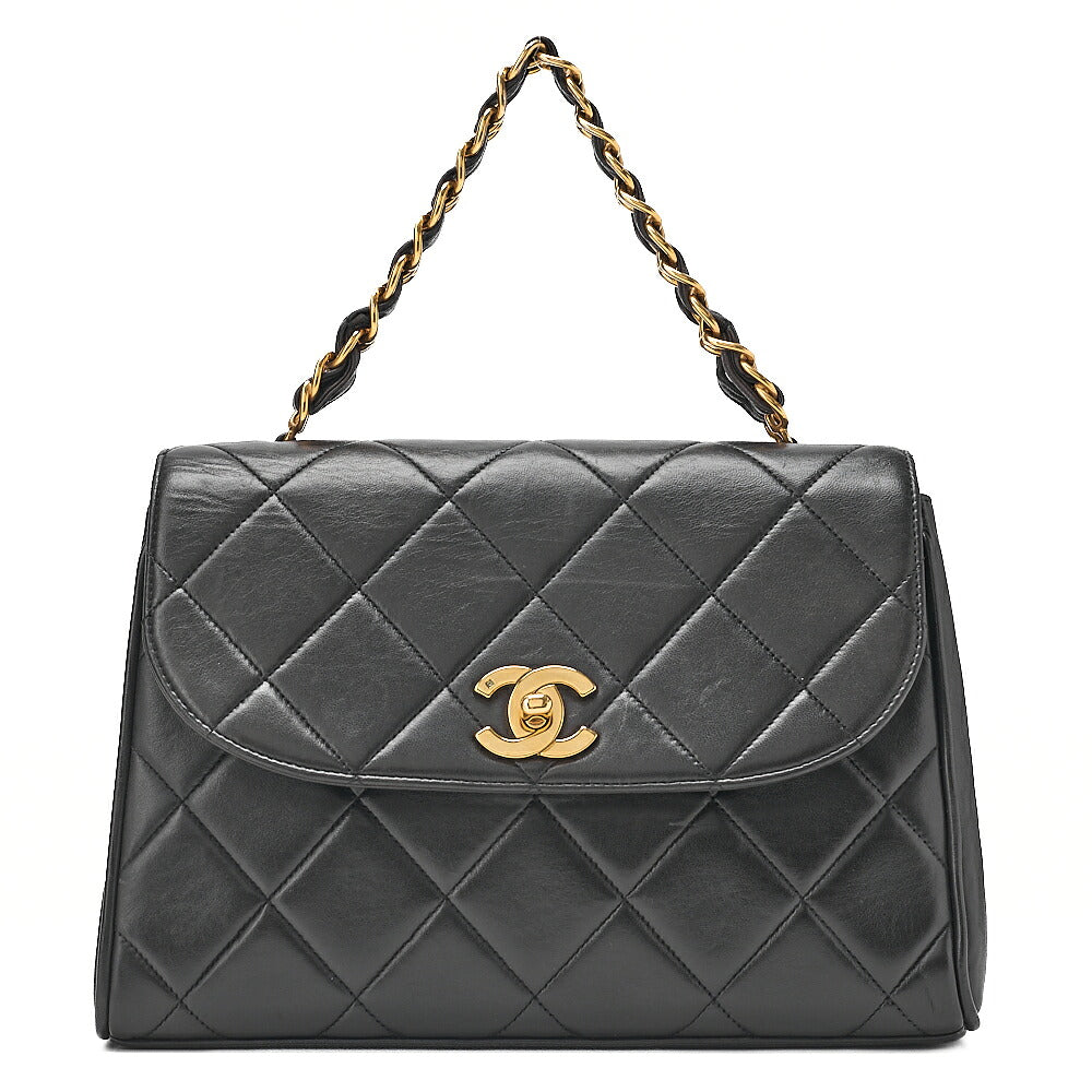 CHANEL Chain Handbag Matelasse Tanlock Lambskin Black Gold-Tone Hardware, Pre-Owned