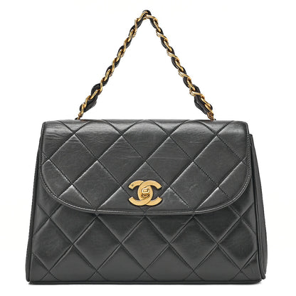 CHANEL Chain Handbag Matelasse Tanlock Lambskin Black Gold-Tone Hardware, Pre-Owned