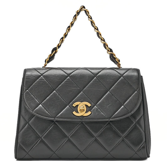 CHANEL Chain Handbag Matelasse Tanlock Lambskin Black Gold-Tone Hardware, Pre-Owned