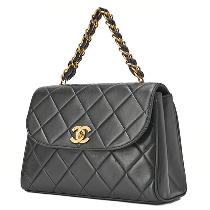 CHANEL Chain Handbag Matelasse Tanlock Lambskin Black Gold-Tone Hardware, Pre-Owned