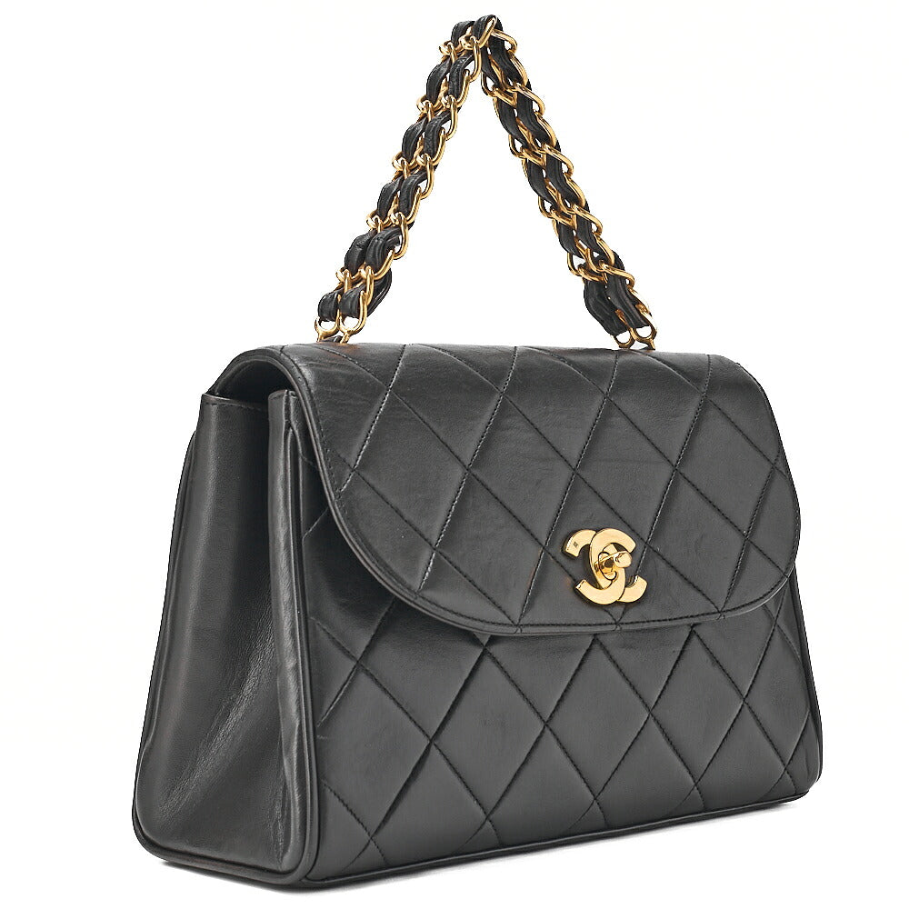 CHANEL Chain Handbag Matelasse Tanlock Lambskin Black Gold-Tone Hardware, Pre-Owned