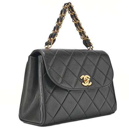 CHANEL Chain Handbag Matelasse Tanlock Lambskin Black Gold-Tone Hardware, Pre-Owned