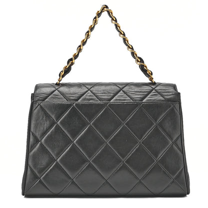 CHANEL Chain Handbag Matelasse Tanlock Lambskin Black Gold-Tone Hardware, Pre-Owned