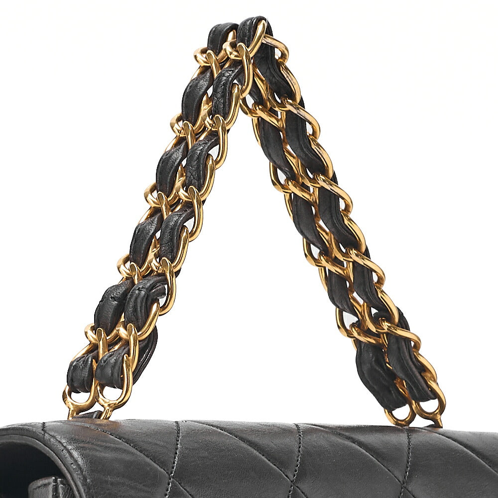 CHANEL Chain Handbag Matelasse Tanlock Lambskin Black Gold-Tone Hardware, Pre-Owned