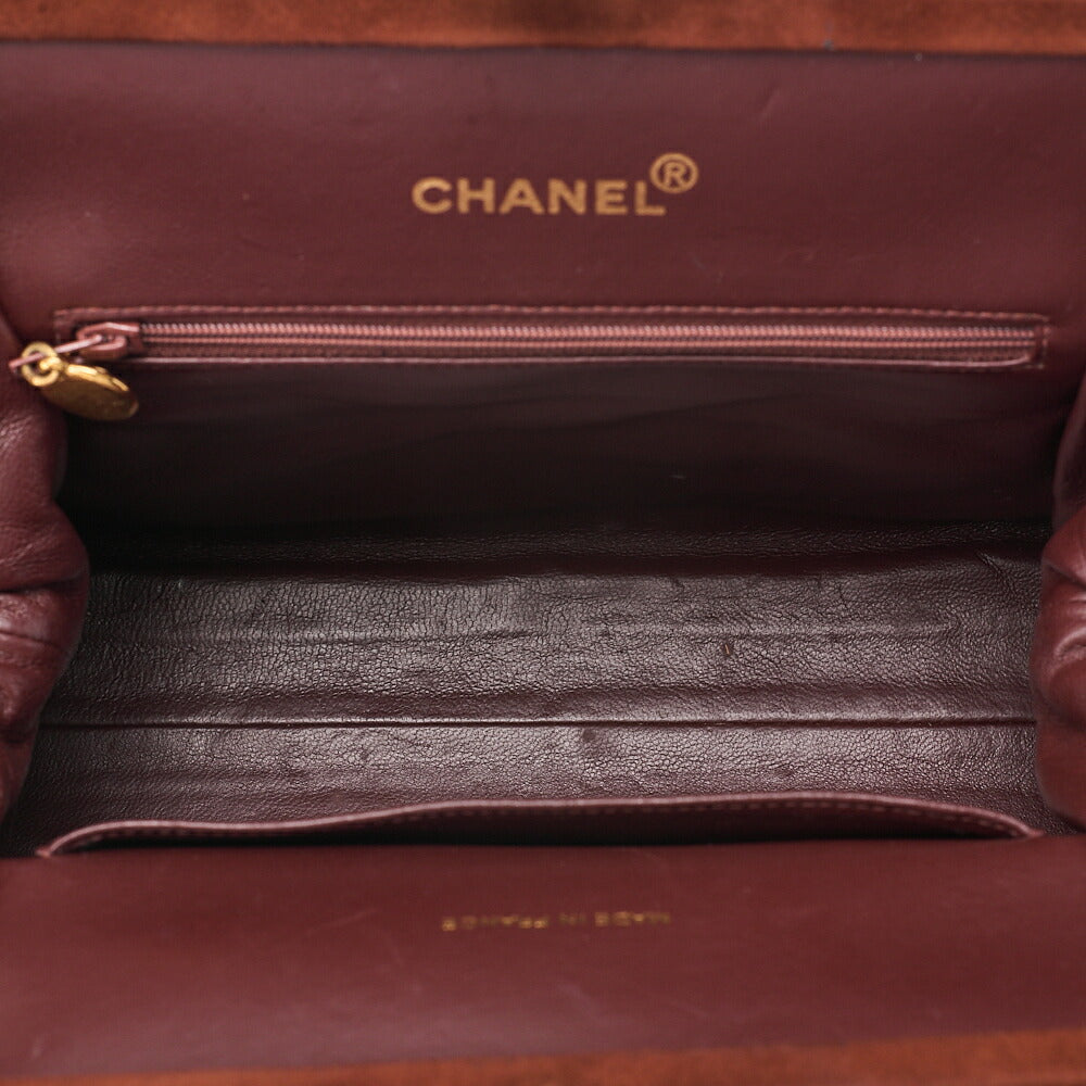CHANEL Handbag Suede Matelasse Kiss Clasp Handbag Brown Gold-Tone Hardware, Pre-Owned