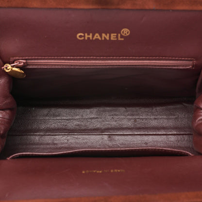 CHANEL Handbag Suede Matelasse Kiss Clasp Handbag Brown Gold-Tone Hardware, Pre-Owned