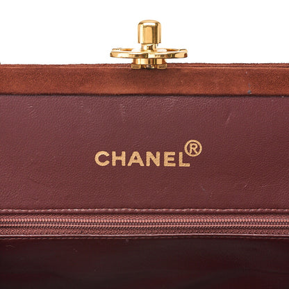 CHANEL Handbag Suede Matelasse Kiss Clasp Handbag Brown Gold-Tone Hardware, Pre-Owned