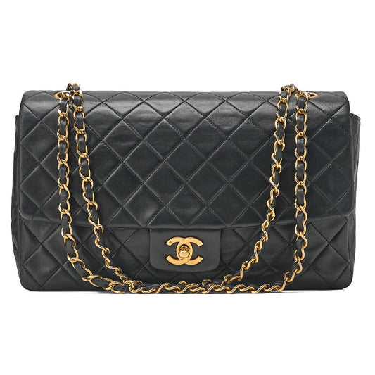 CHANEL Lambskin Matelasse Straight Design Flap with Pouch Chain Shoulder Black Gold-Tone Hardware, Pre-Owned