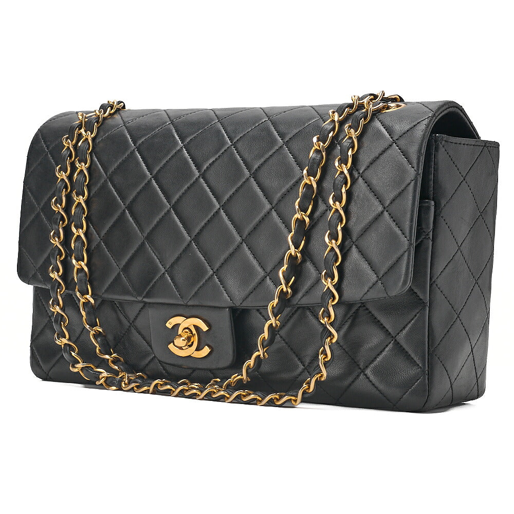 CHANEL Lambskin Matelasse Straight Design Flap with Pouch Chain Shoulder Black Gold-Tone Hardware, Pre-Owned