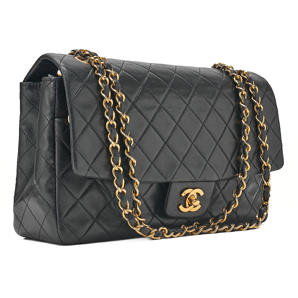 CHANEL Lambskin Matelasse Straight Design Flap with Pouch Chain Shoulder Black Gold-Tone Hardware, Pre-Owned