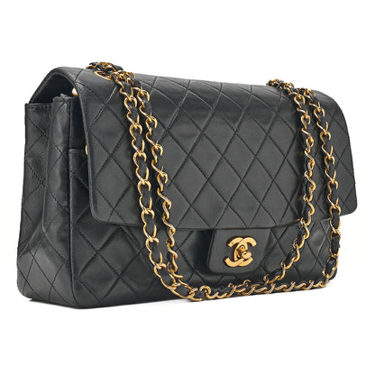 CHANEL Lambskin Matelasse Straight Design Flap with Pouch Chain Shoulder Black Gold-Tone Hardware, Pre-Owned