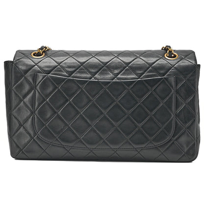 CHANEL Lambskin Matelasse Straight Design Flap with Pouch Chain Shoulder Black Gold-Tone Hardware, Pre-Owned