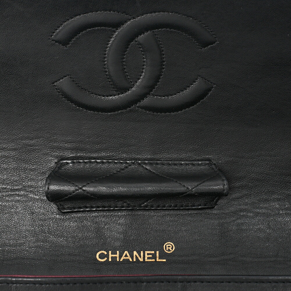 CHANEL Lambskin Matelasse Straight Design Flap with Pouch Chain Shoulder Black Gold-Tone Hardware, Pre-Owned