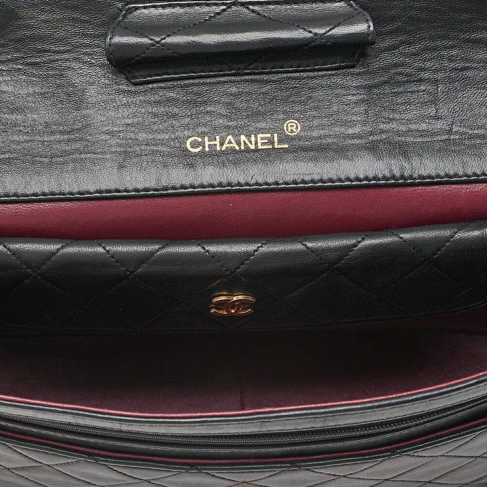 CHANEL Lambskin Matelasse Straight Design Flap with Pouch Chain Shoulder Black Gold-Tone Hardware, Pre-Owned