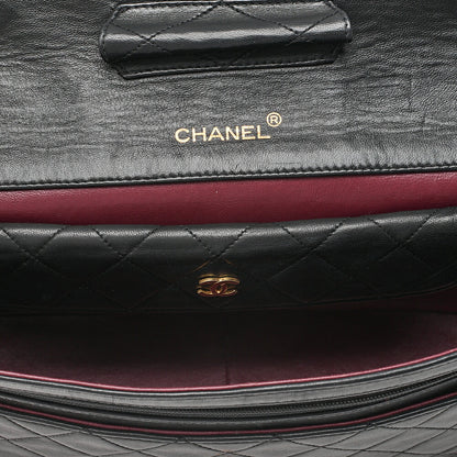 CHANEL Lambskin Matelasse Straight Design Flap with Pouch Chain Shoulder Black Gold-Tone Hardware, Pre-Owned