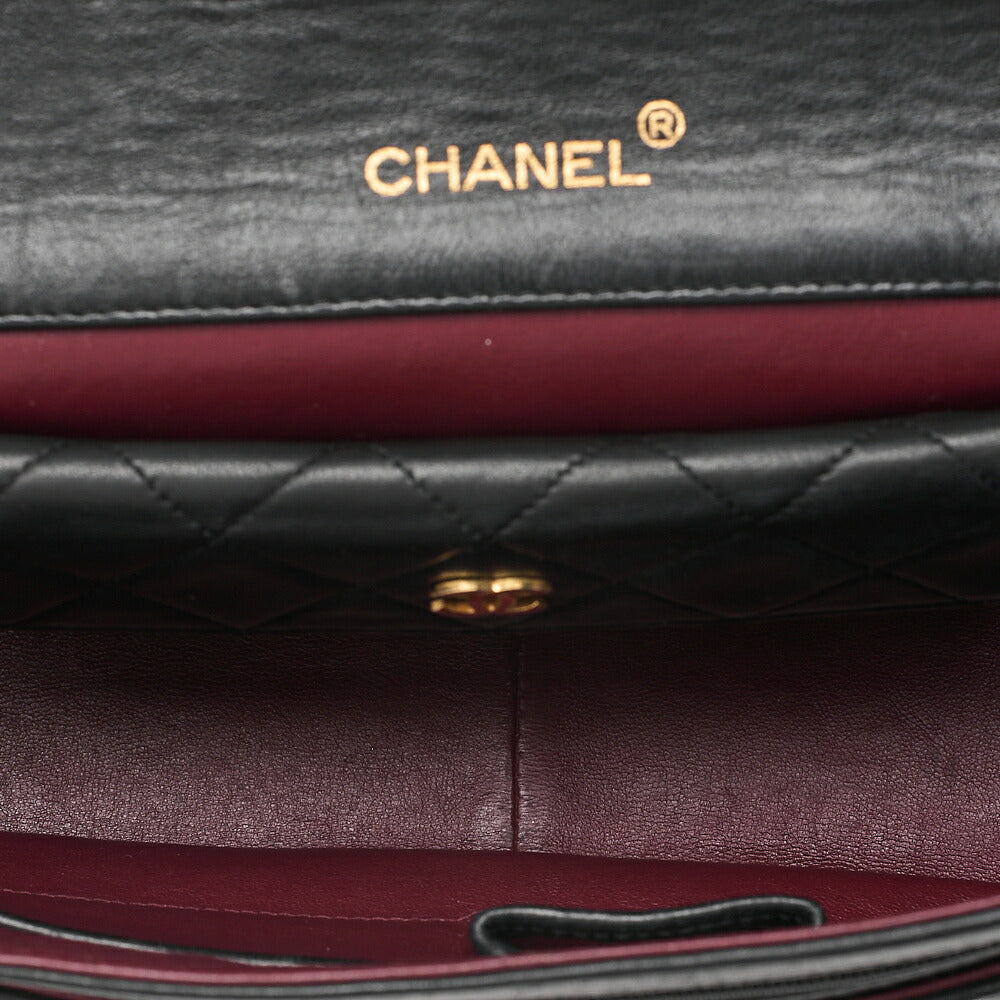 CHANEL Lambskin Matelasse Straight Design Flap with Pouch Chain Shoulder Black Gold-Tone Hardware, Pre-Owned