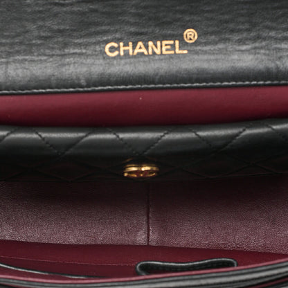 CHANEL Lambskin Matelasse Straight Design Flap with Pouch Chain Shoulder Black Gold-Tone Hardware, Pre-Owned