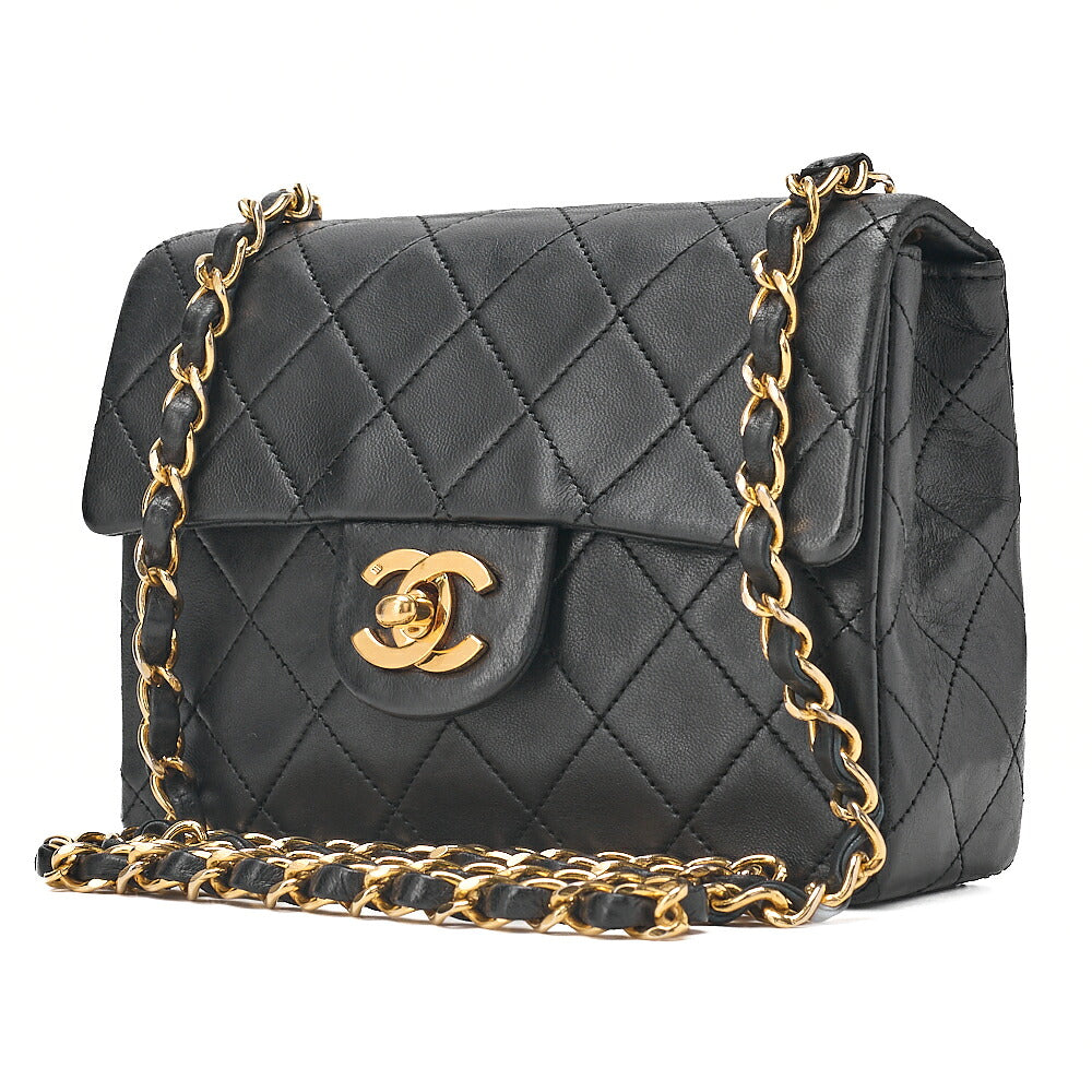 CHANEL Chain Shoulder Bag Minimat Telass? 17cm Lambskin Black Gold-Tone Hardware, Pre-Owned
