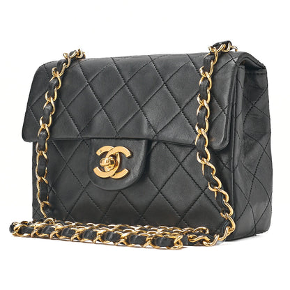 CHANEL Chain Shoulder Bag Minimat Telass? 17cm Lambskin Black Gold-Tone Hardware, Pre-Owned