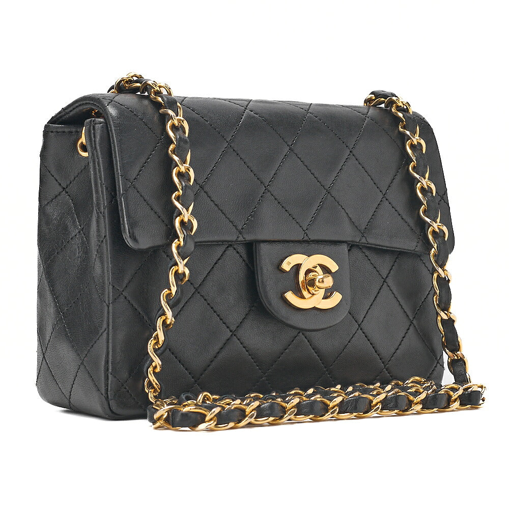 CHANEL Chain Shoulder Bag Minimat Telass? 17cm Lambskin Black Gold-Tone Hardware, Pre-Owned