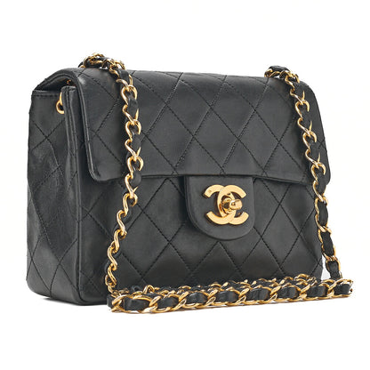 CHANEL Chain Shoulder Bag Minimat Telass? 17cm Lambskin Black Gold-Tone Hardware, Pre-Owned
