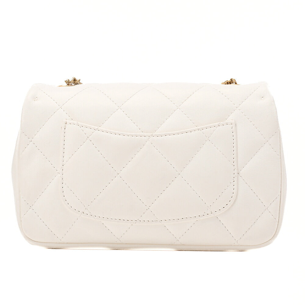 CHANEL Lambskin Minimatette with Heart Charm Chain Shoulder White Gold-Tone Hardware, Pre-Owned
